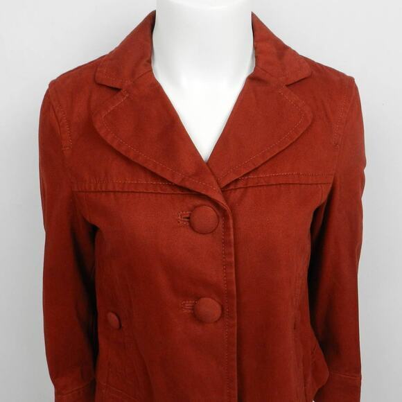 Ann Taylor Twill Peacoat Sz‎ XS Rust Red Cotton Fall Cropped Jacket - Picture 13 of 15